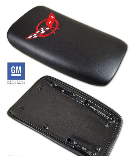 C5 Corvette Embroidered Console Lid Black with Red Logo